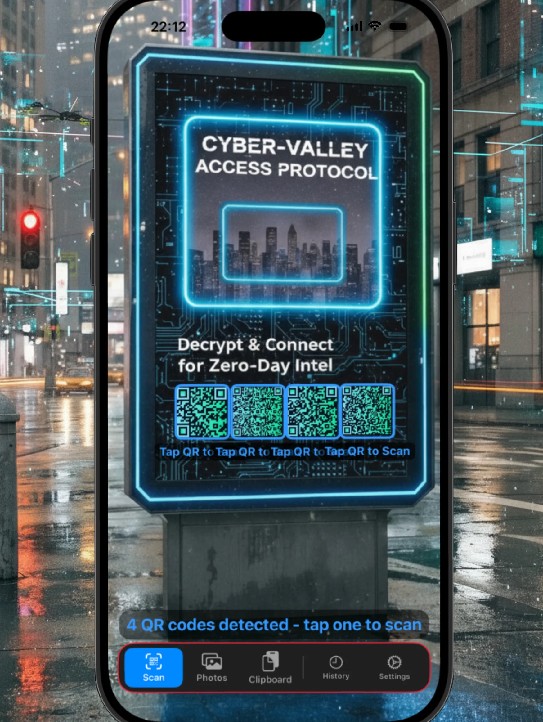 sniffQR live viewfinder tracking QR codes